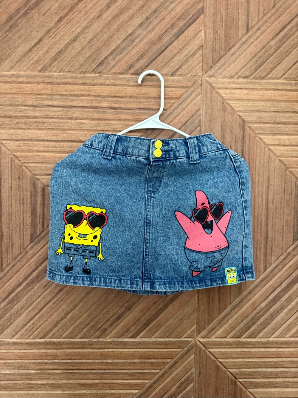 Denim Kids Skirt M with SpongeBob & Patrick Graphics - Blue
